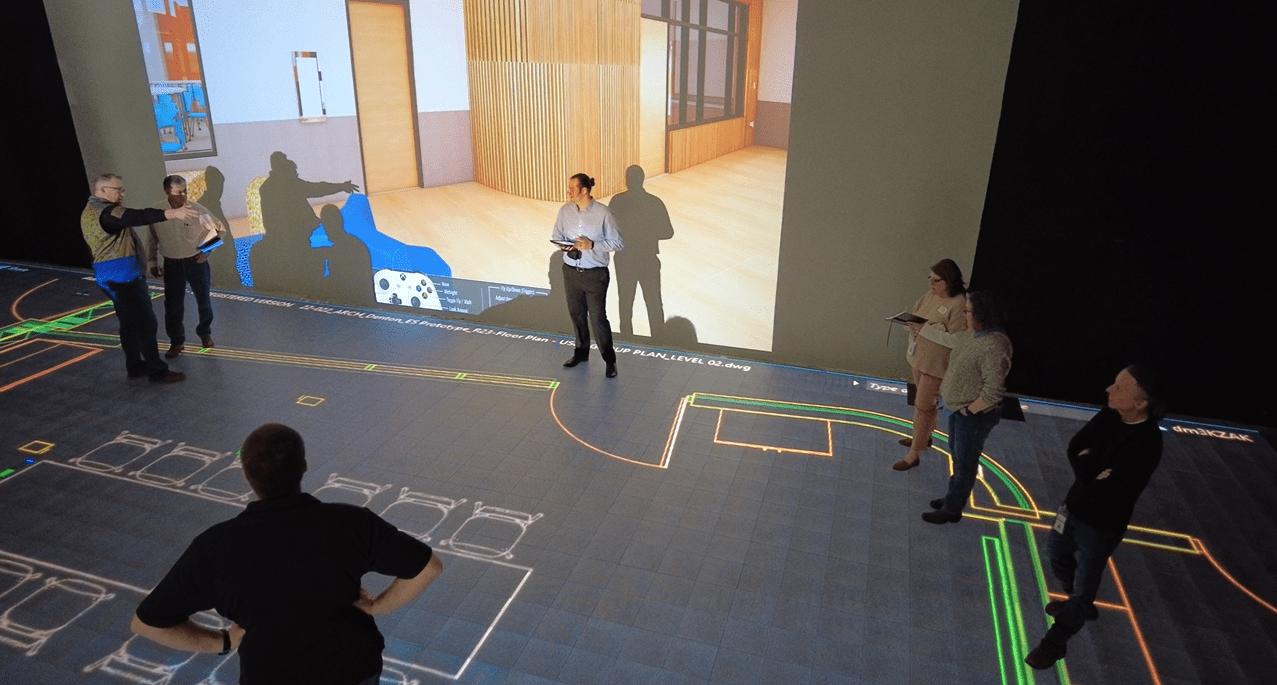 1:1 scale version of a walkable floor plan on an LED screen and IMAX screen