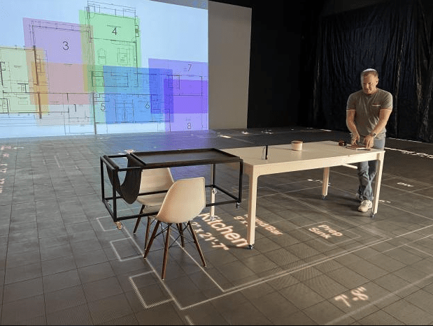1:1 scale version of a walkable floor plan on an LED screen and IMAX screen