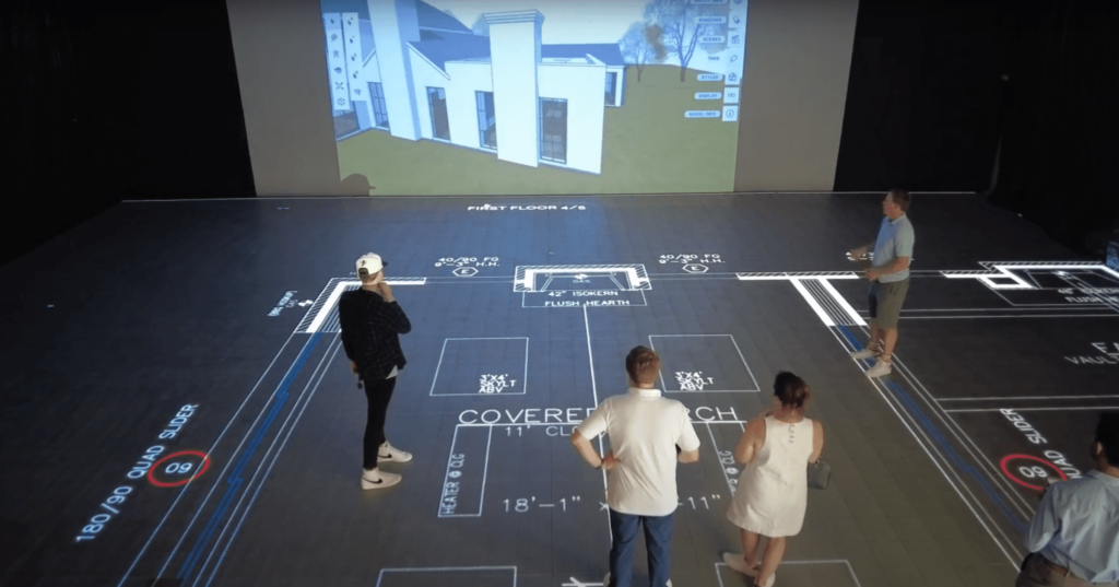 1:1 scale version of a walkable floor plan on an LED screen and IMAX screen