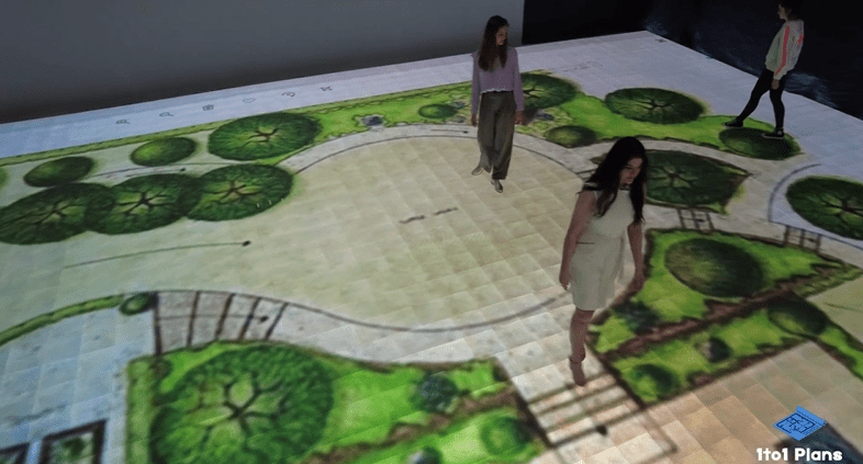 1:1 scale version of a walkable floor plan on an LED screen and IMAX screen