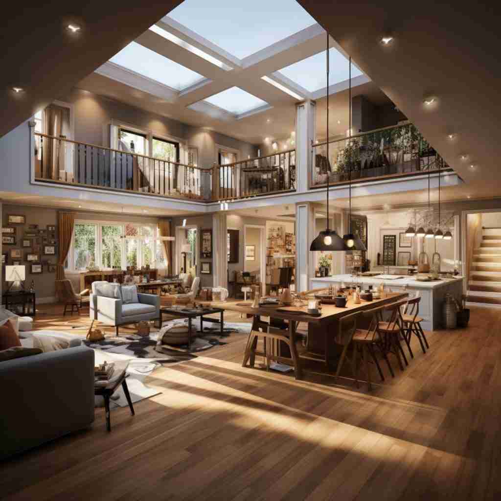 Two storey residential house with glass roof