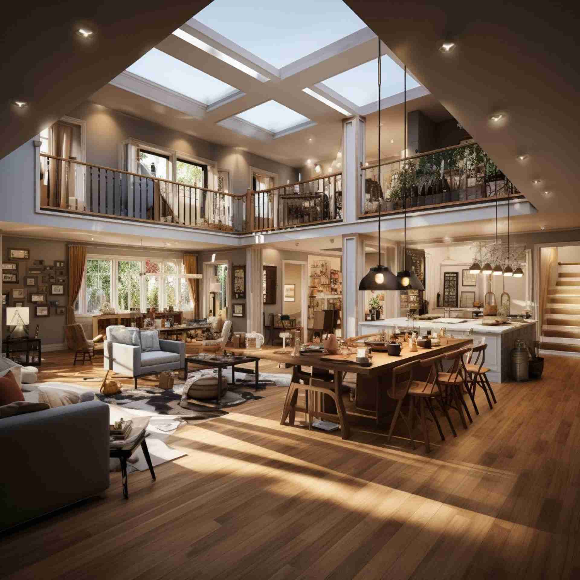 Two storey residential house with glass roof