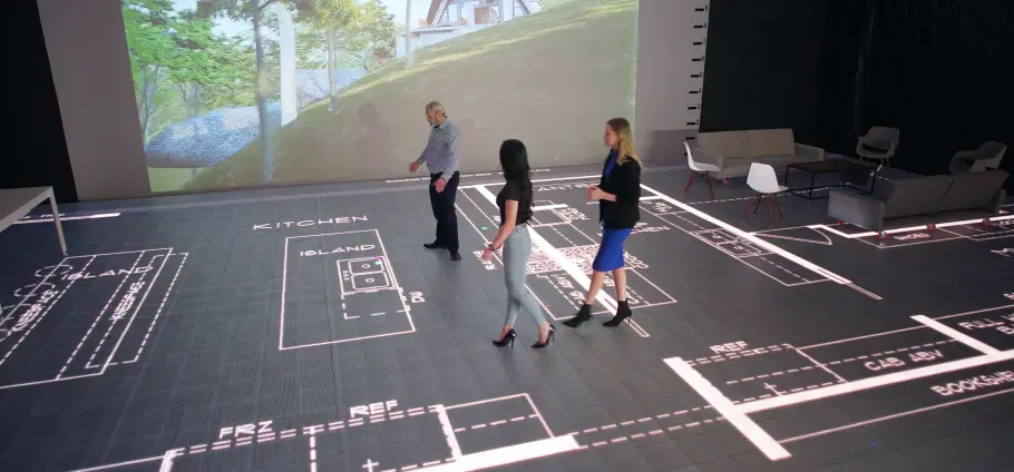Clients accurately visualize their kitchen area floor plan using our LED walkable screen