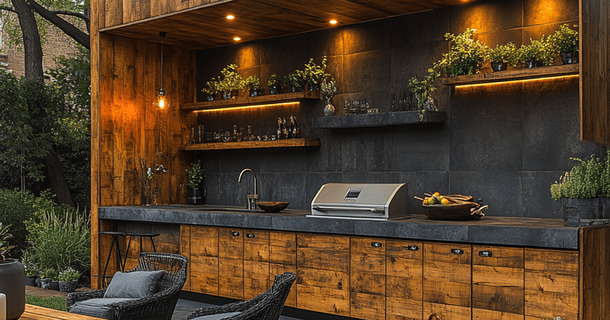 outdoor kitchen with a stunning pergola design