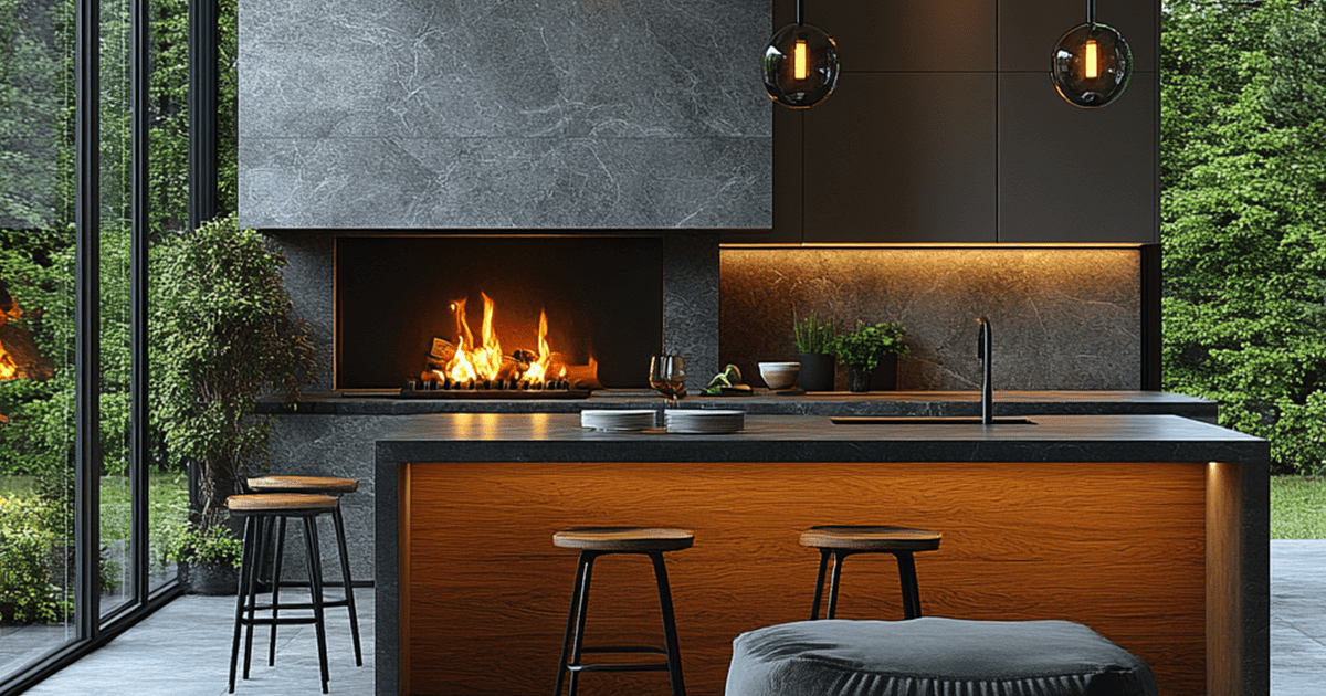 kitchen and fireplace design in 2024