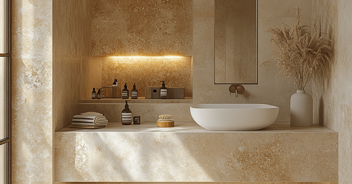 earthy tones used in vintage mediterranean bathroom style